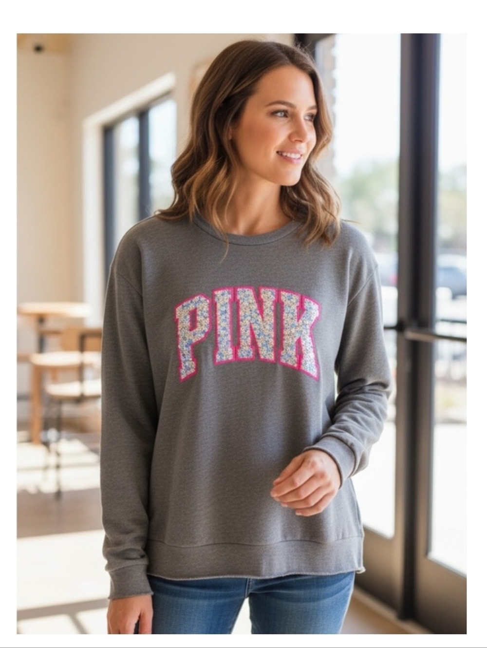PINK Victoria's Secret Gray Sweatshirt with Sequin Logo - Oversized XS - Picture 6 of 6